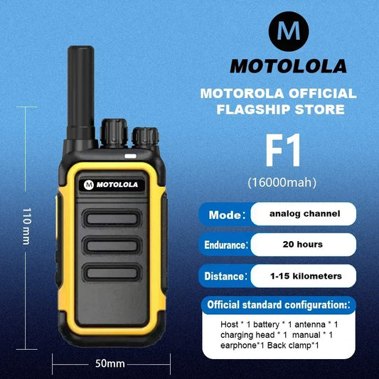 Motolola F1 Mini Walkie Talkie Set – Long Range Two-Way Radio with 16 Channels (2 Pack)