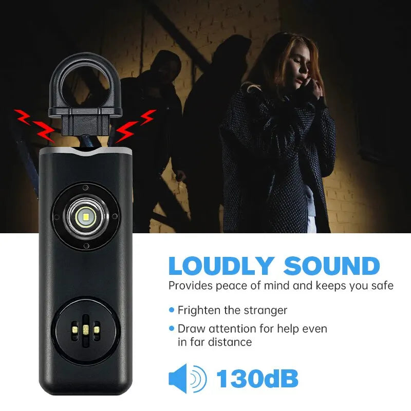 Personal Safety Alarm with LED Light – 130dB Emergency Siren with Rechargeable Battery