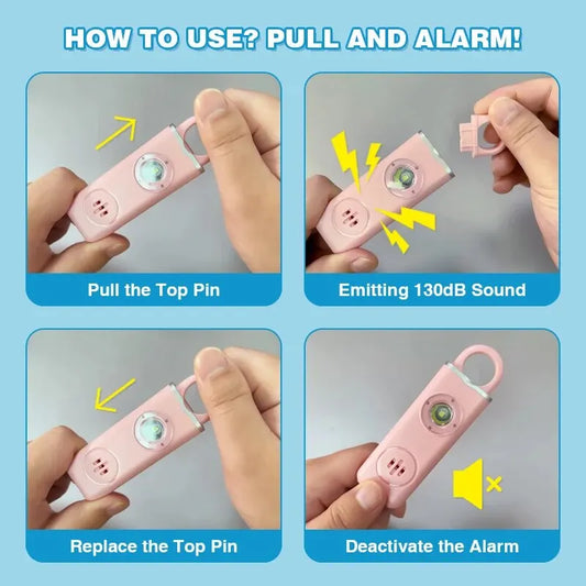 Personal Safety Alarm with LED Light – 130dB Emergency Siren with Rechargeable Battery