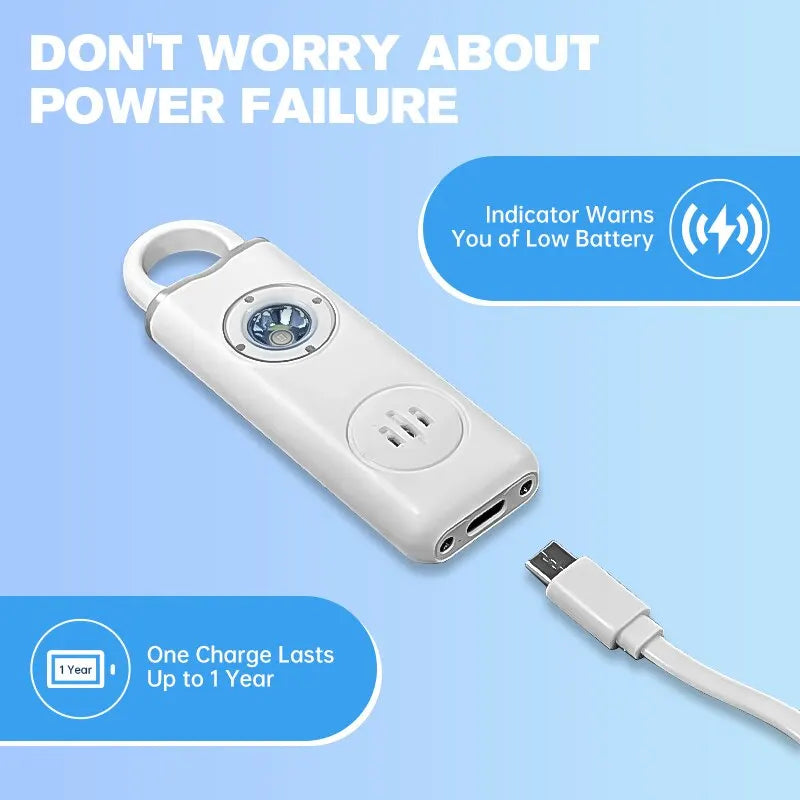 Personal Safety Alarm with LED Light – 130dB Emergency Siren with Rechargeable Battery