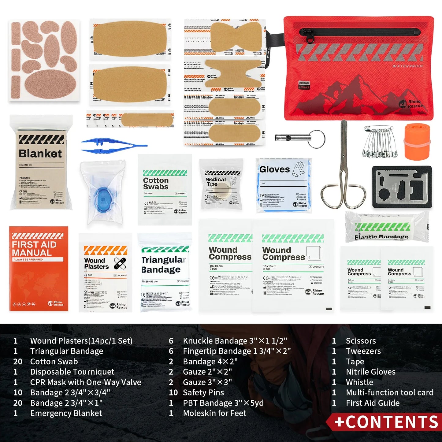 Rhino Rescue Ultralight First Aid Kit – Waterproof 105-Piece Emergency Medical Kit for Survival & Outdoor Use