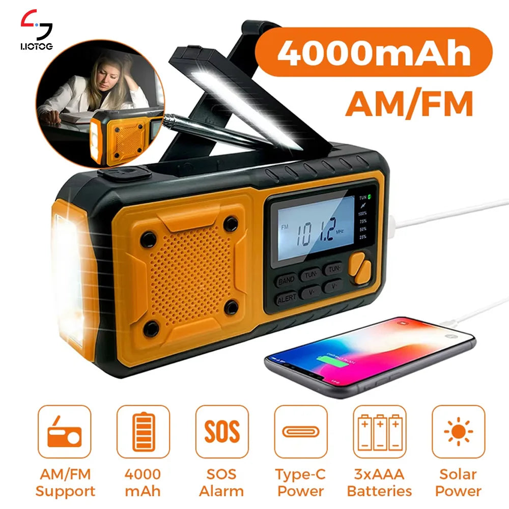 Emergency Solar Hand Crank Radio – Portable Survival Radio with Flashlight, Power Bank & SOS Alarm