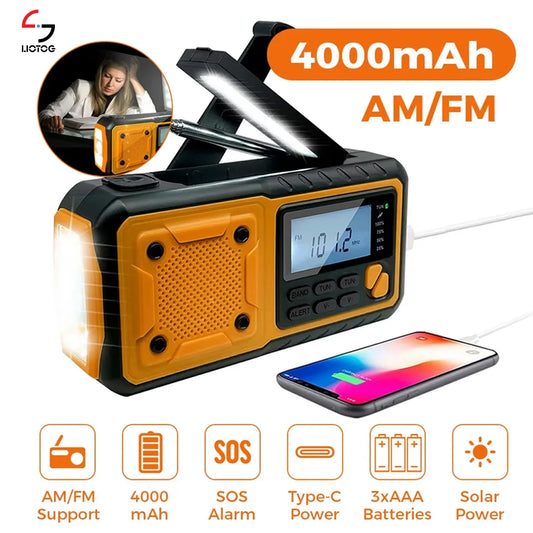 Emergency Solar Hand Crank Radio – Portable Survival Radio with Flashlight, Power Bank & SOS Alarm