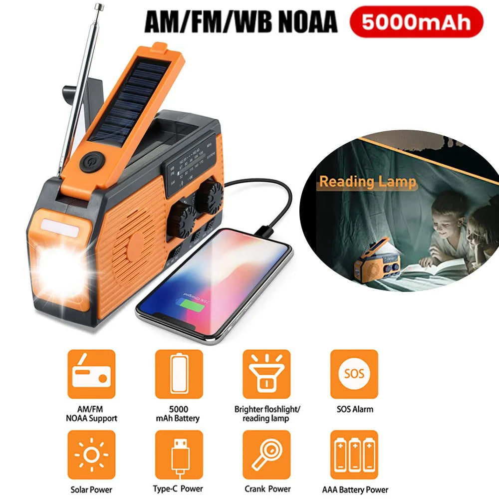 Emergency Solar Hand Crank Radio – Portable Survival Radio with Flashlight, Power Bank & SOS Alarm