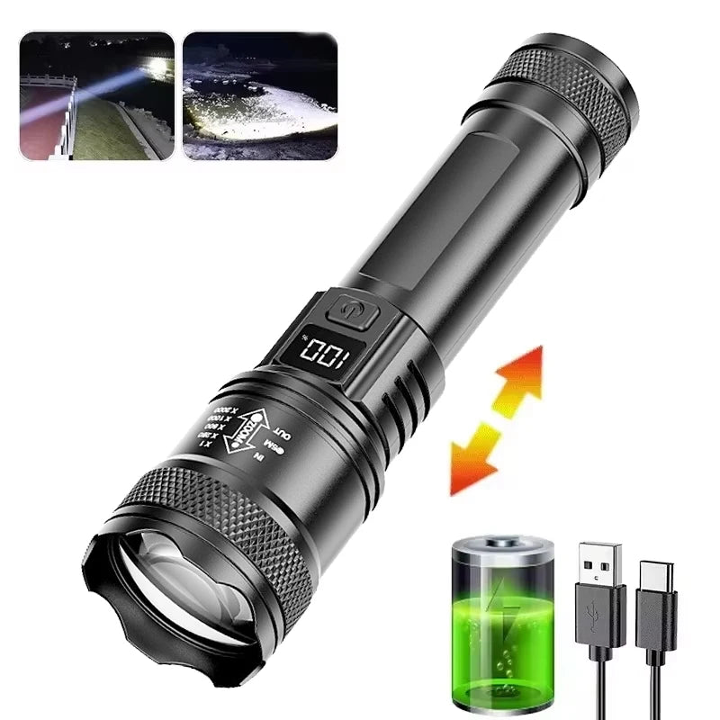 100000LM Ultra-Bright LED Flashlight – Type-C Rechargeable